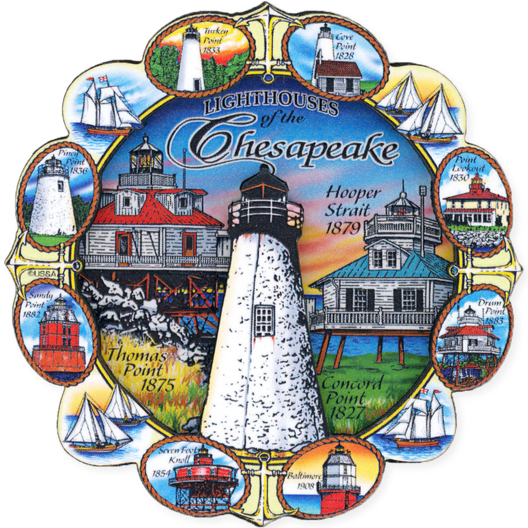 Magnet Wood Round Chesapeake Lighthouses