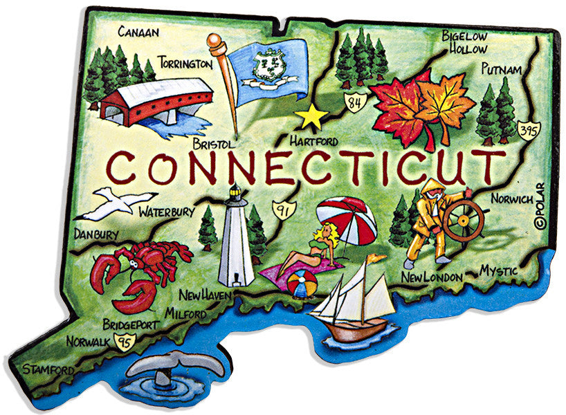 Magnet Large Artwood Connecticut Map