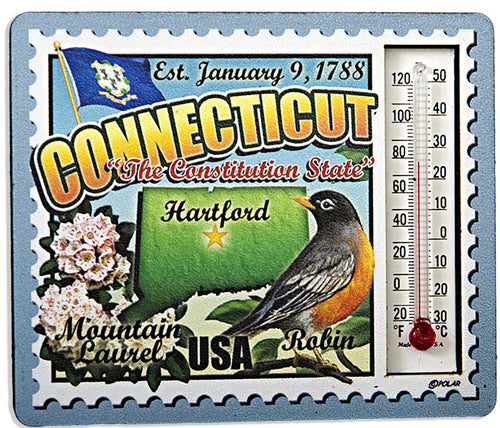 Magnet Wood Thermometer Connecticut Stamp