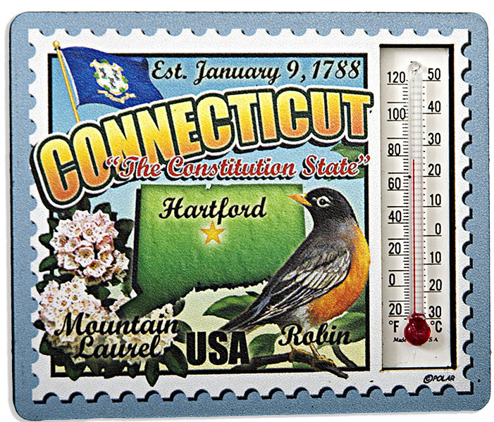 Magnet Wood Thermometer Connecticut Stamp
