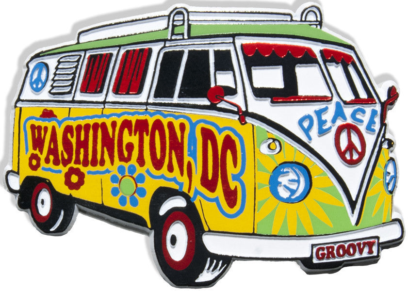 Rubber Magnet Large Washington DC Hippie Bus