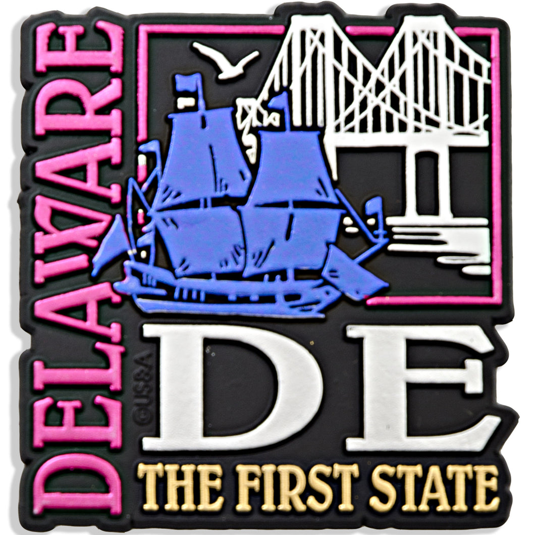 Rubber Magnet Large Delaware Metallic Square