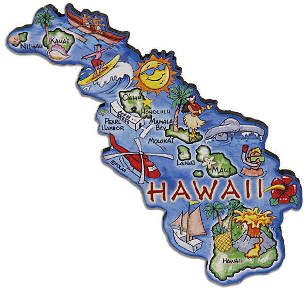 Magnet Large Artwood Hawaii Map