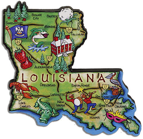 Magnet Large Artwood Louisiana Map