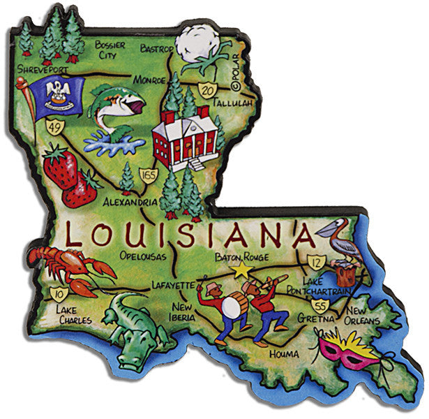 Magnet Large Artwood Louisiana Map