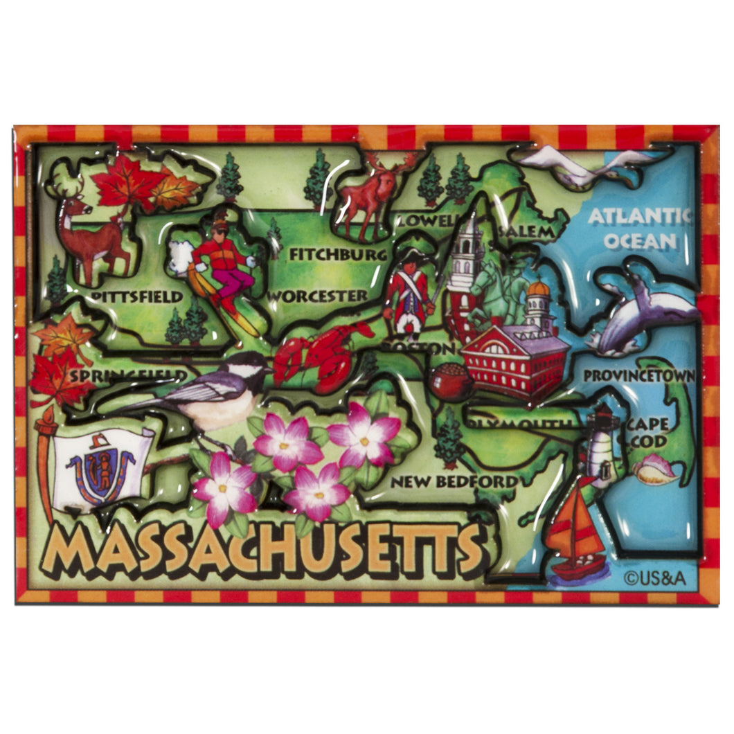 Magnet - Dual Level Epoxy - Massachusetts Map