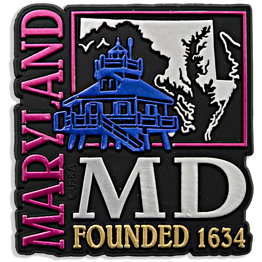 Rubber Magnet Large Maryland Metallic Square