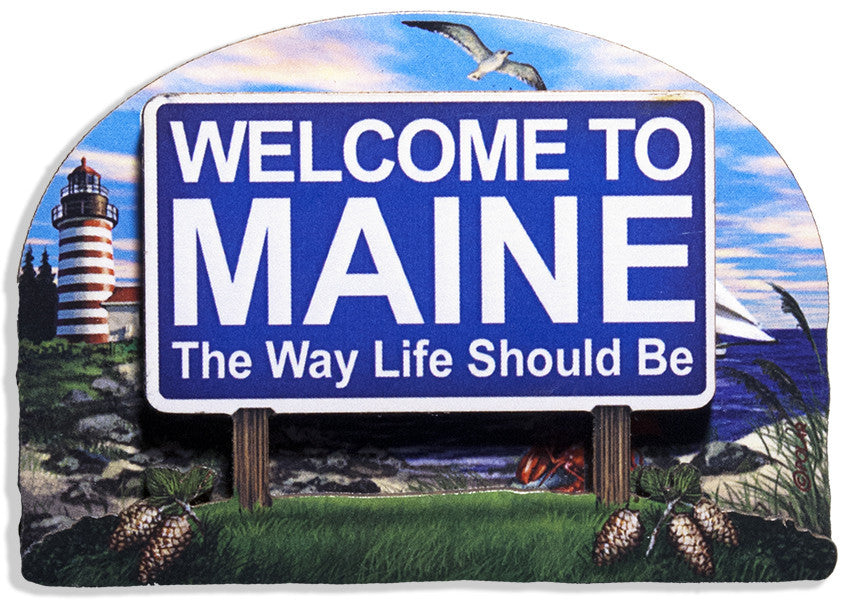 Magnet Wood Welcome Sign Maine