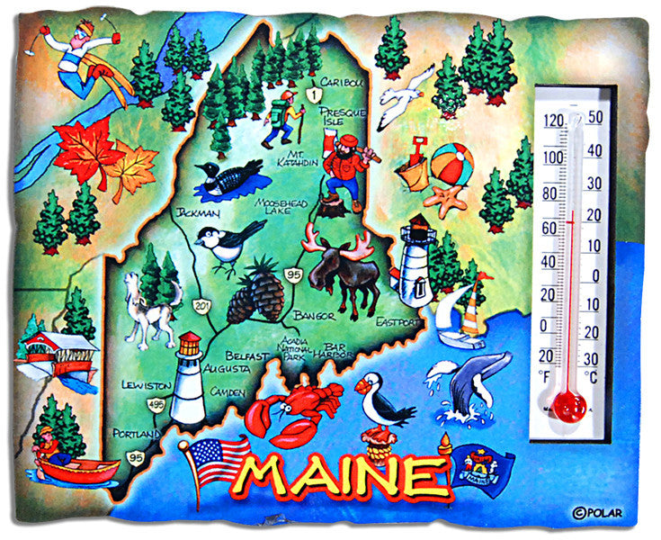 Magnet Wood Thermometer Maine Map