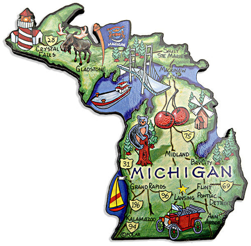Magnet Large Artwood Michigan Map