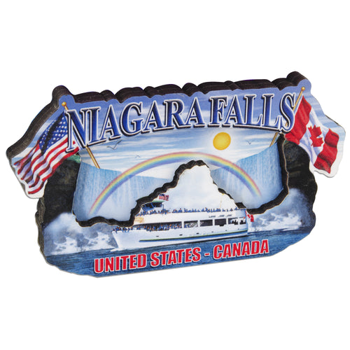 MGNF56 Magnet Wood Niagara Falls with Flags