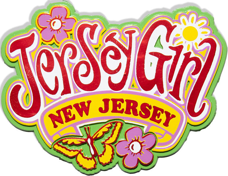 Rubber Magnet Large Jersey Girl Hippie Flowers