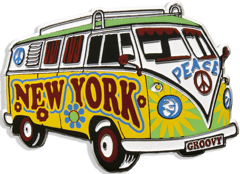 Rubber Magnet Large New York Hippie Bus
