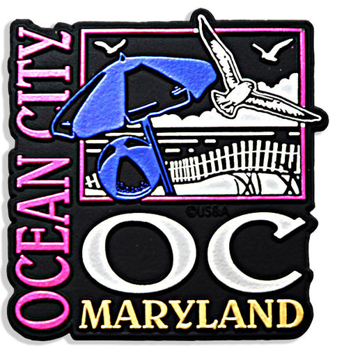 Rubber Magnet Large Ocean City Metallic Square