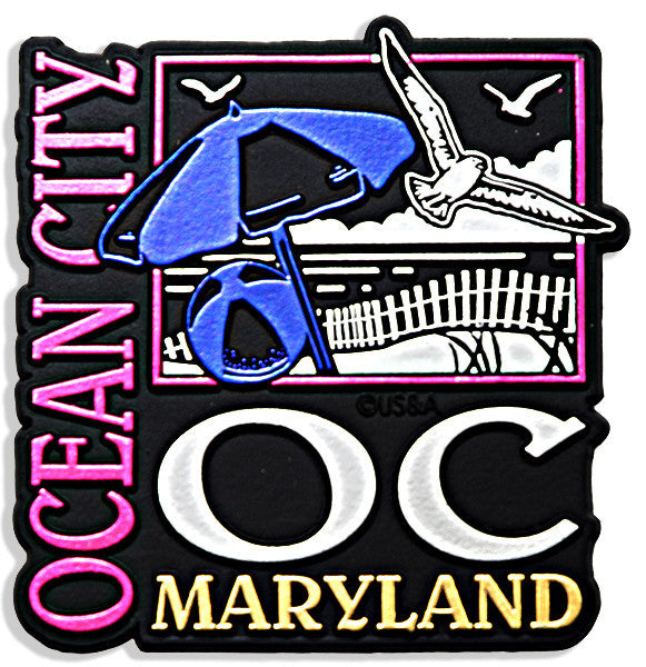 Rubber Magnet Large Ocean City Metallic Square