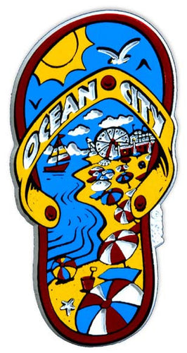 Rubber Magnet Large Ocean City Beach Flip Flops