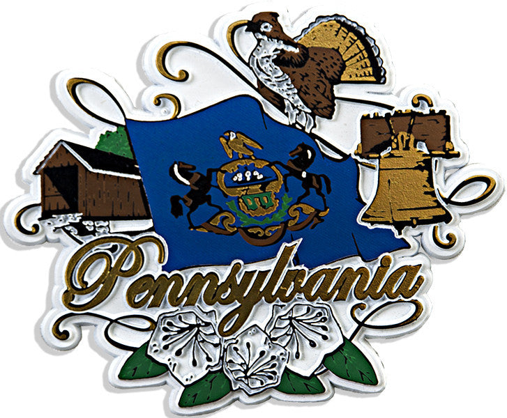 Rubber Magnet Large PA Flag with Scrolling