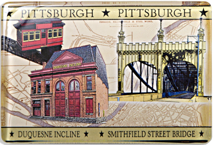 Magnet Thick Lucite Pittsburgh Old Map