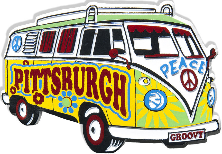 Rubber Magnet Large Pittsburgh Hippie Bus