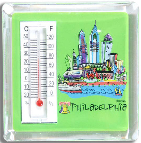Thermometer Magnet Lucite Phila. Cartoonscape
