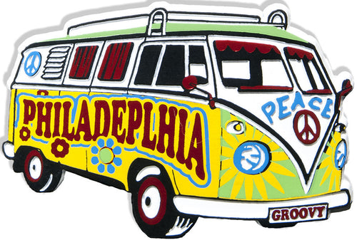 Rubber Magnet Large Philadelphia Hippie Bus