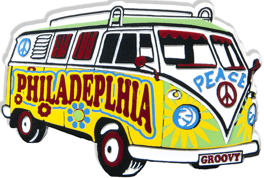 Rubber Magnet Large Philadelphia Hippie Bus