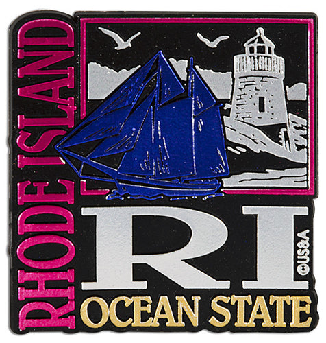 Rubber Magnet Large Rhode Island Metallic
