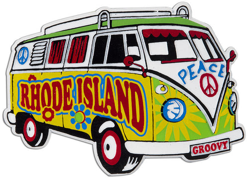 Rubber Magnet Large Rhode Island Hippie Bus