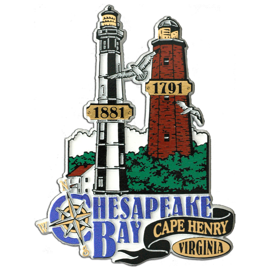 Rubber Magnet Large Virginia Cape Henry 2Lights