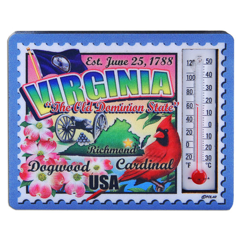 Magnet Wood Thermometer Virginia Stamp