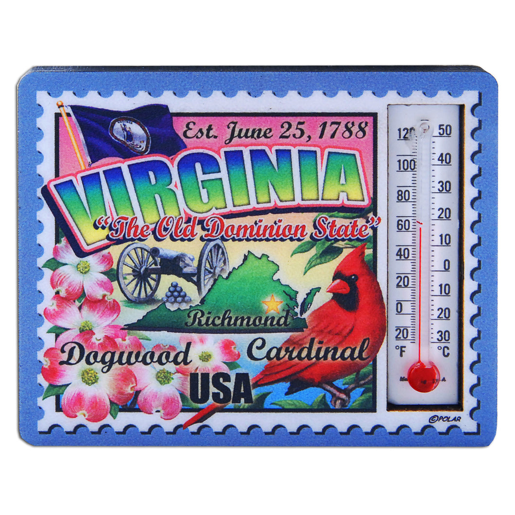 Magnet Wood Thermometer Virginia Stamp