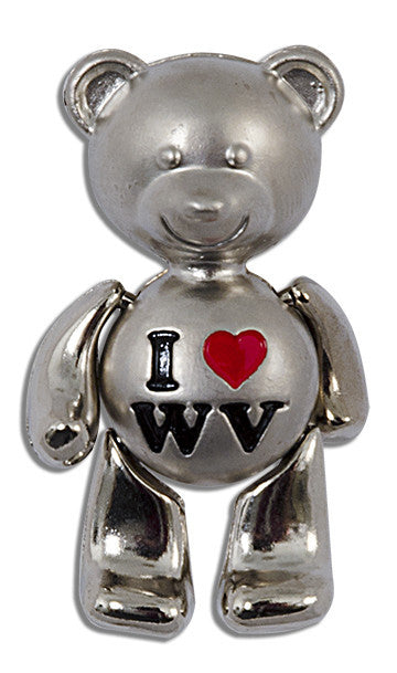 Magnet Moving Bear SILVER I Heart WV