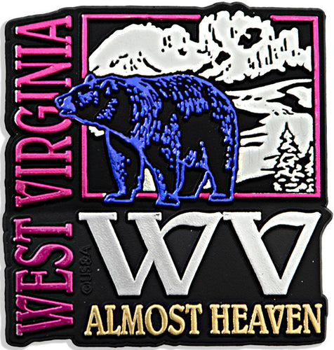 Rubber Magnet Large West Va Metallic Square