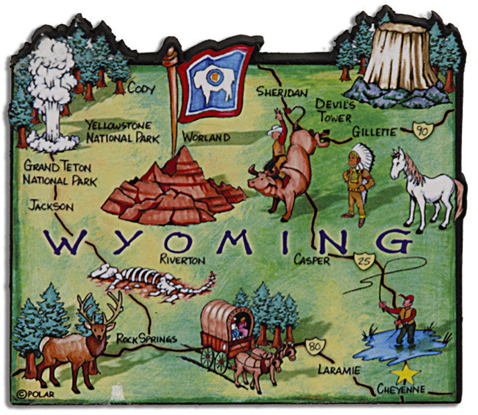 Magnet Large Artwood Wyoming Map