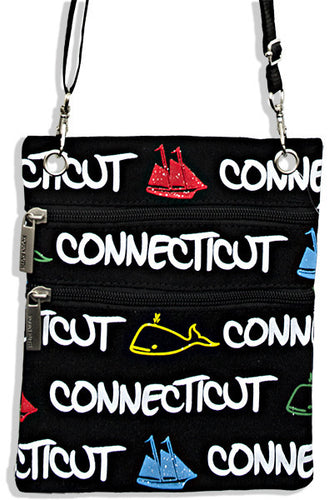 Robin Ruth Neck Wallet - Black with Multi Whale/Ship - Connecticut