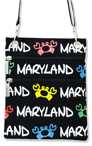 Robin Ruth Neck Wallet - Black withMulti Color Crabs - Maryland