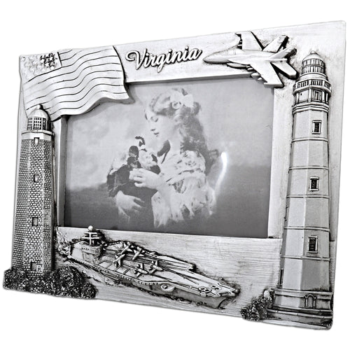 Picture Frame Pewter Virginia Lighthouses Ship
