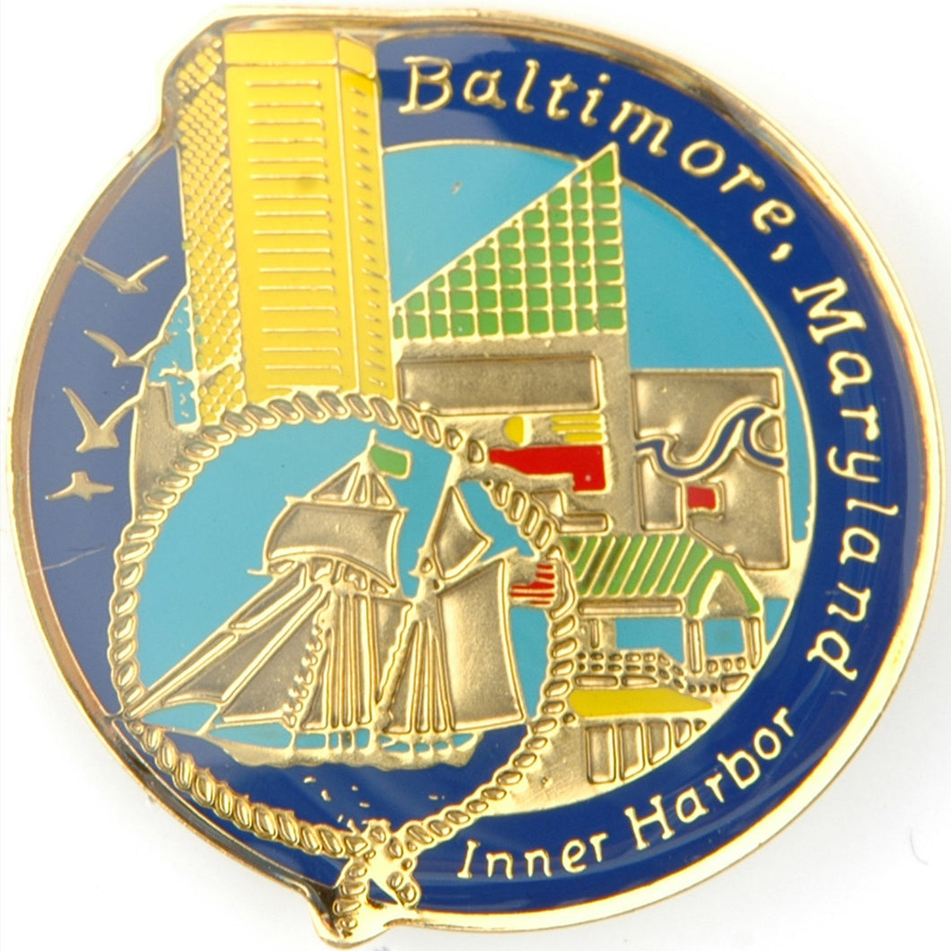 Pin Brass Enamel Baltimore Harbor Round