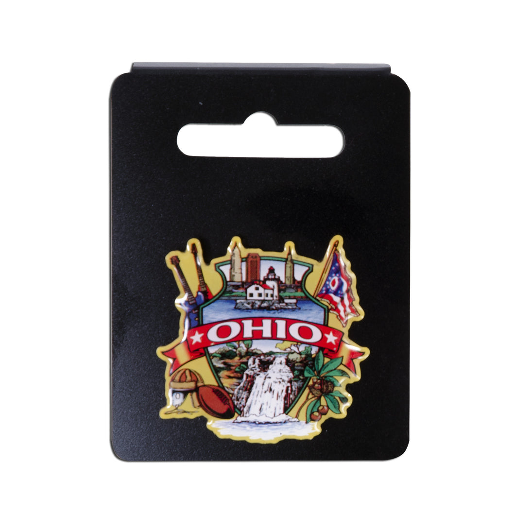 Enameled Brass Pin with Ohio Shield