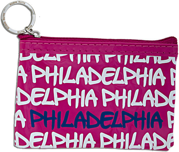 Small Rectangle Purse Philadelphia Fuschia White Blue