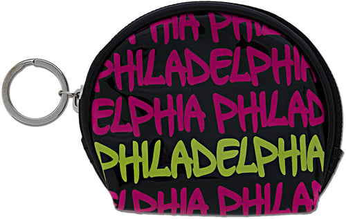 Small Round Purse Philadelphia Black Fuschia Yellow