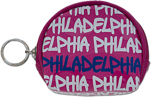 Small Round Purse Philadelphia Fuschia White Blue