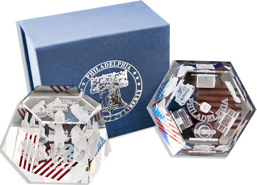 Crystal Hexagon Laser w USA Flag Philadelphia