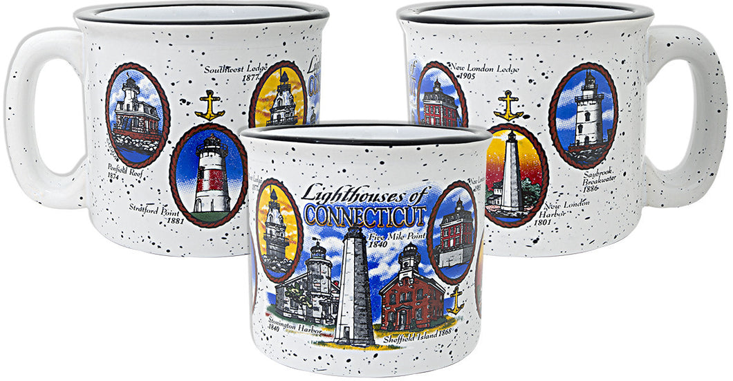 SMCT1 Soup Mug Speckled Lighthouses of Connecticut
