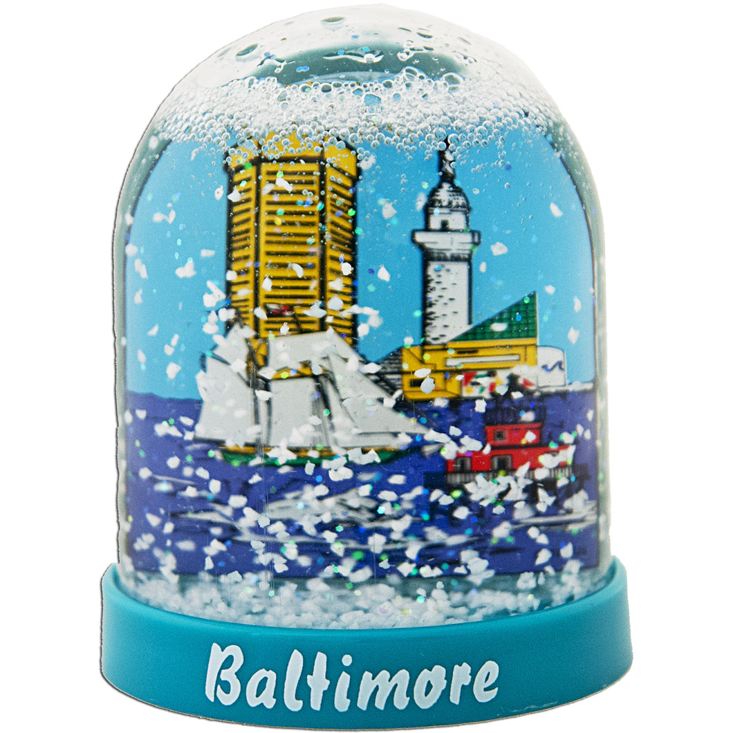 Snow Globe Tall Blue Green Baltimore Souvenir