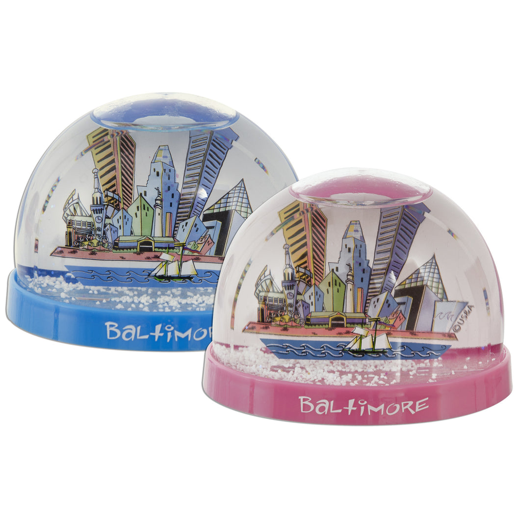 Snow Globe Baltimore Cartoonscape Pink Light Blue Lime mix Souvenir