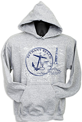 HOODED SWEATSHIRT Bethany Beach Anchor Circle GREY