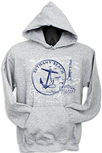 HOODED SWEATSHIRT Bethany Beach Anchor Circle GREY