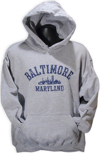 HOODED SWEATSHIRT BaLightimore Skyline Distressed GREY