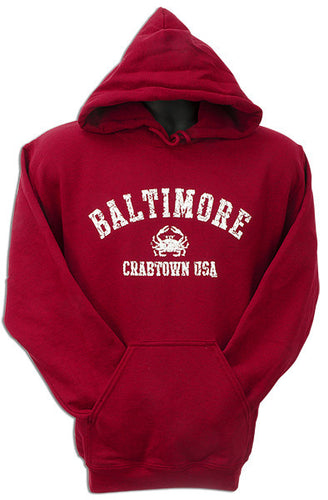 HOODED SWEATSHIRT BaLightimore Crabtown Distressed ANTIQUE CHERRY